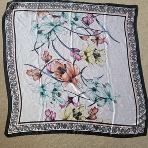 Chico's Floral Scarf / Wrap ~ Blue Yellow ~ Black Border ~ NWT ~ Pretty!